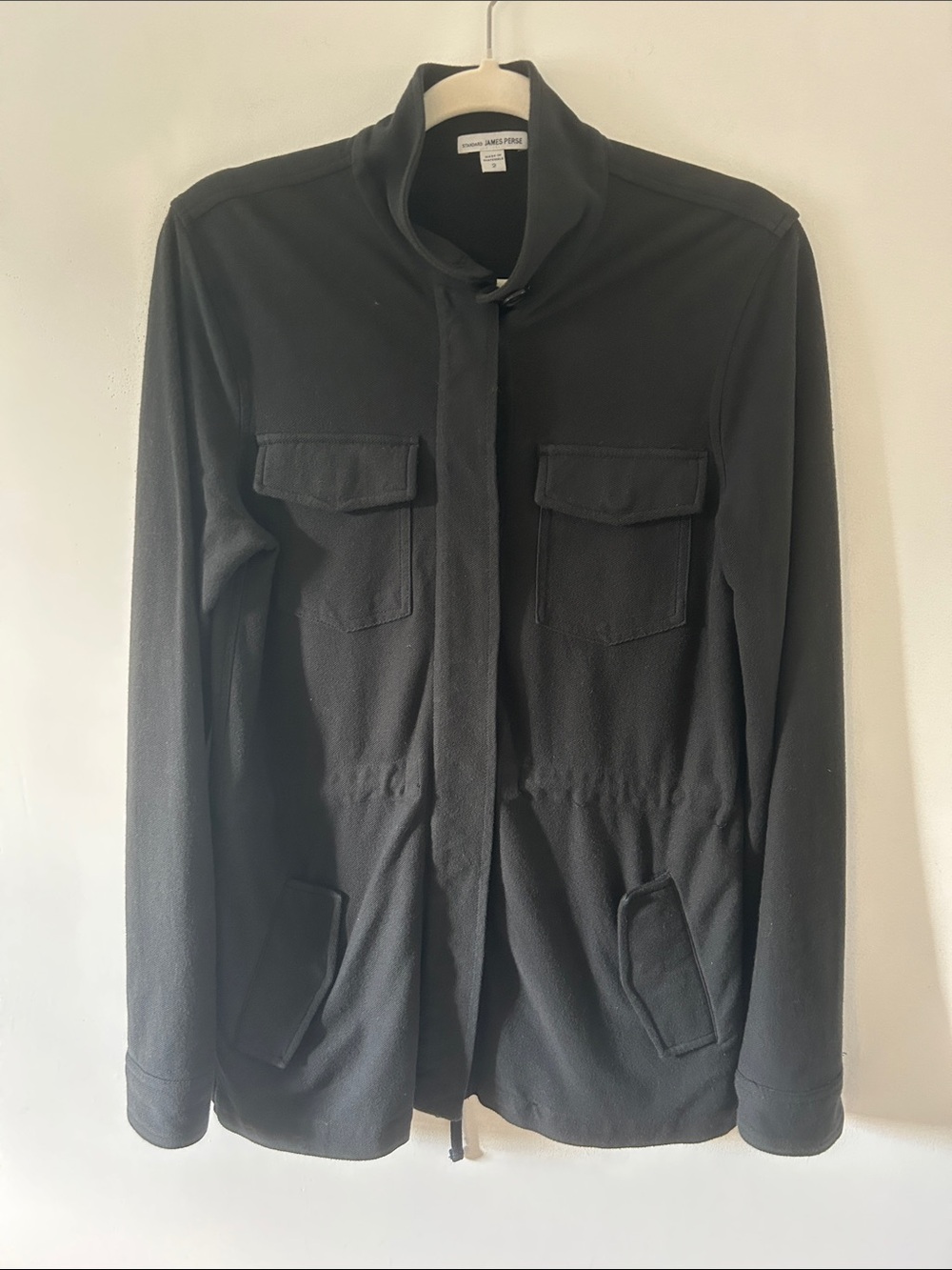 James Perse Utility Drawstring Jacket Women's Size 2 Black Casual Mock Neck Coat
